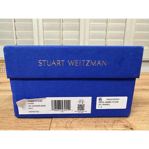 Stuart Weitzman Carmen 75 Slide Sandal Lacquered Nappa Seashell Size 7 NIB - Picture 13 of 14
